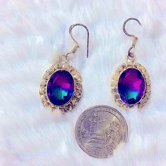 Bi-color tourmaline earring pierce sterling India Tribal Artisan one of a kind - Picture 1 of 4